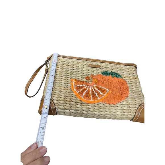 Michael Kors Womens Straw Leather Embroidered Citrus Limited Wristlet SKU 9223 - Picture 9 of 16